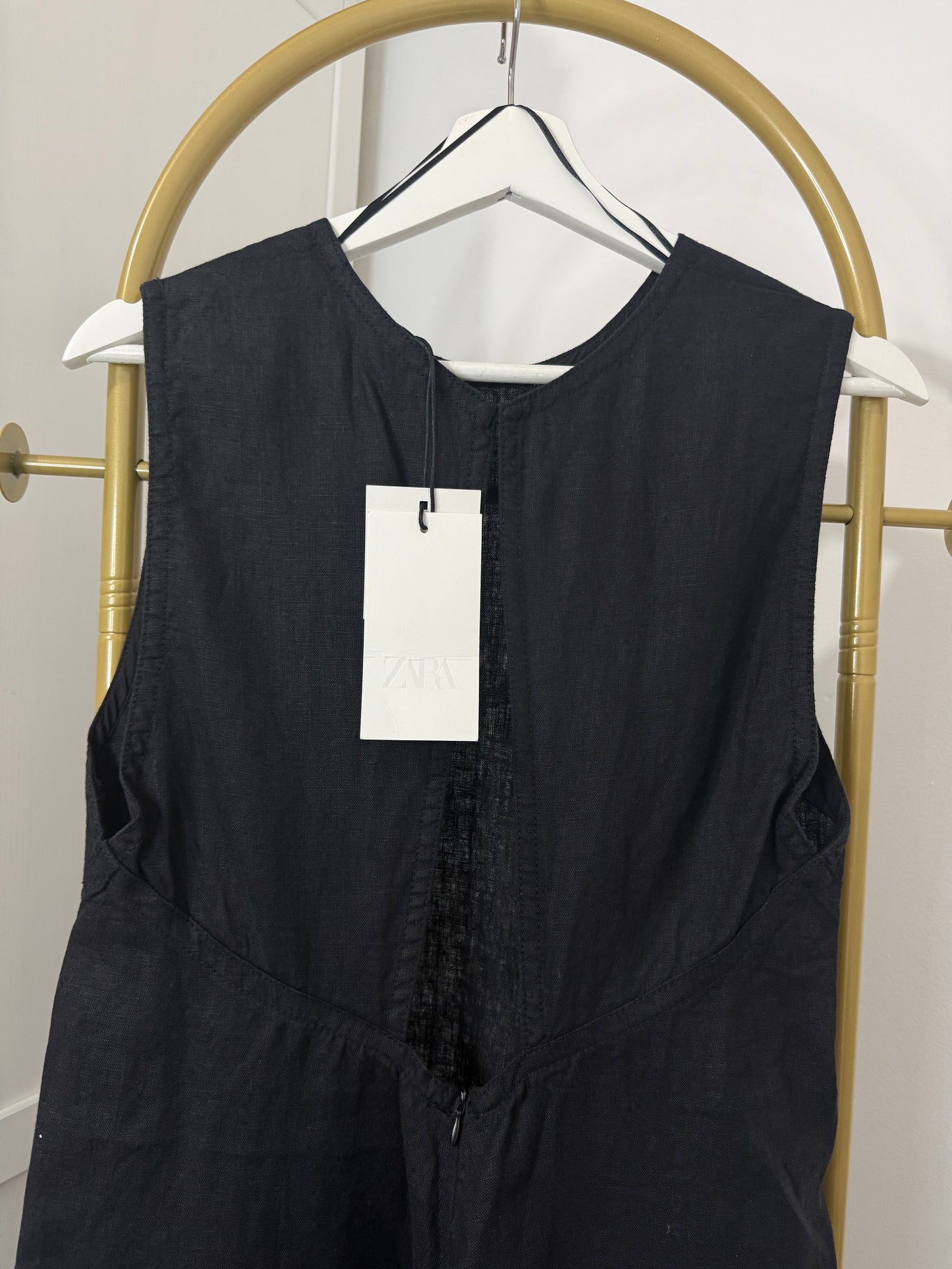 Black linen midi dress