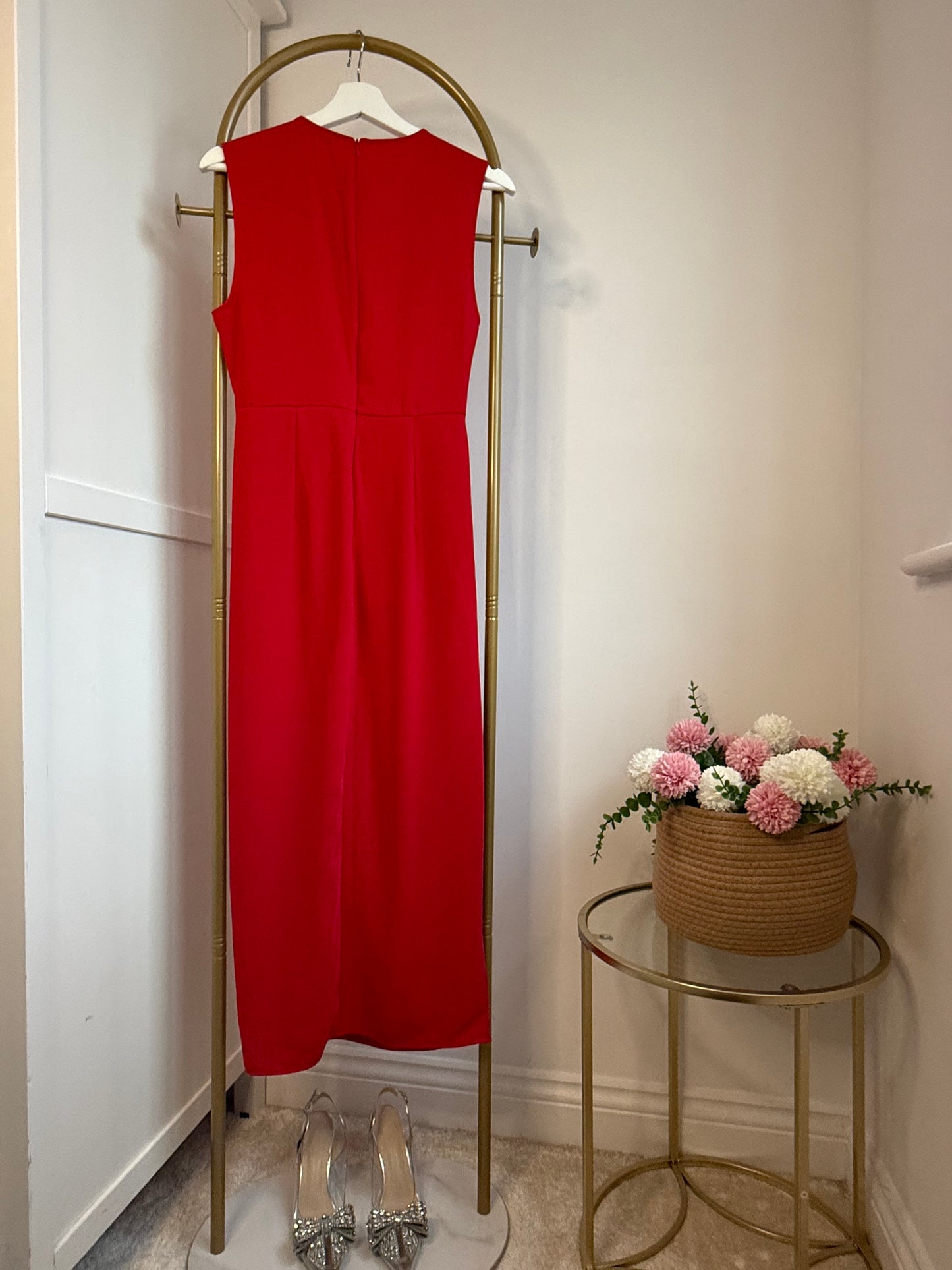 Zara Red Midi Dress With Slit