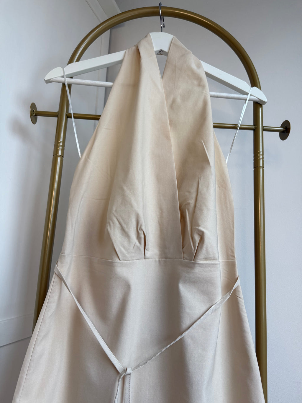 Halter Neck Beige Sleeveless Midi Dress