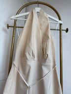 Halter Neck Beige Sleeveless Midi Dress