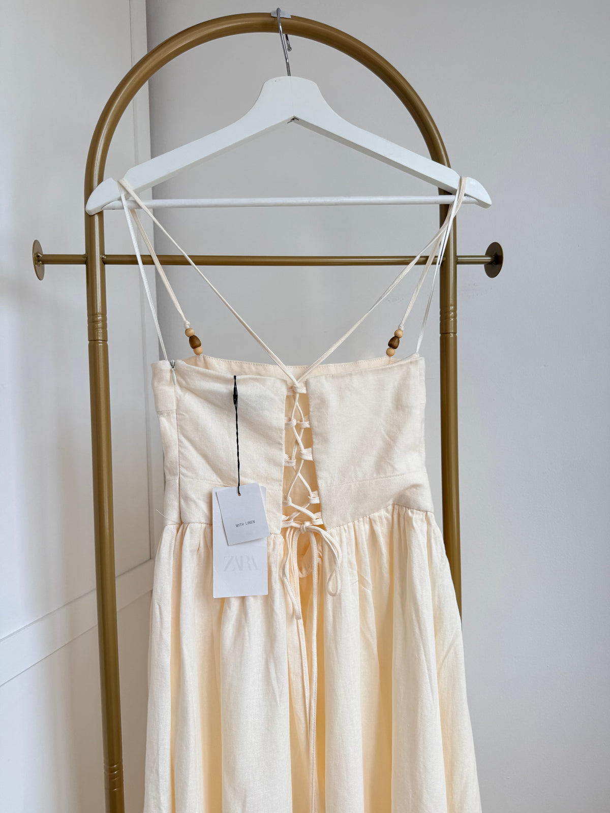 Cream Linen Sleeveless Midi Dress