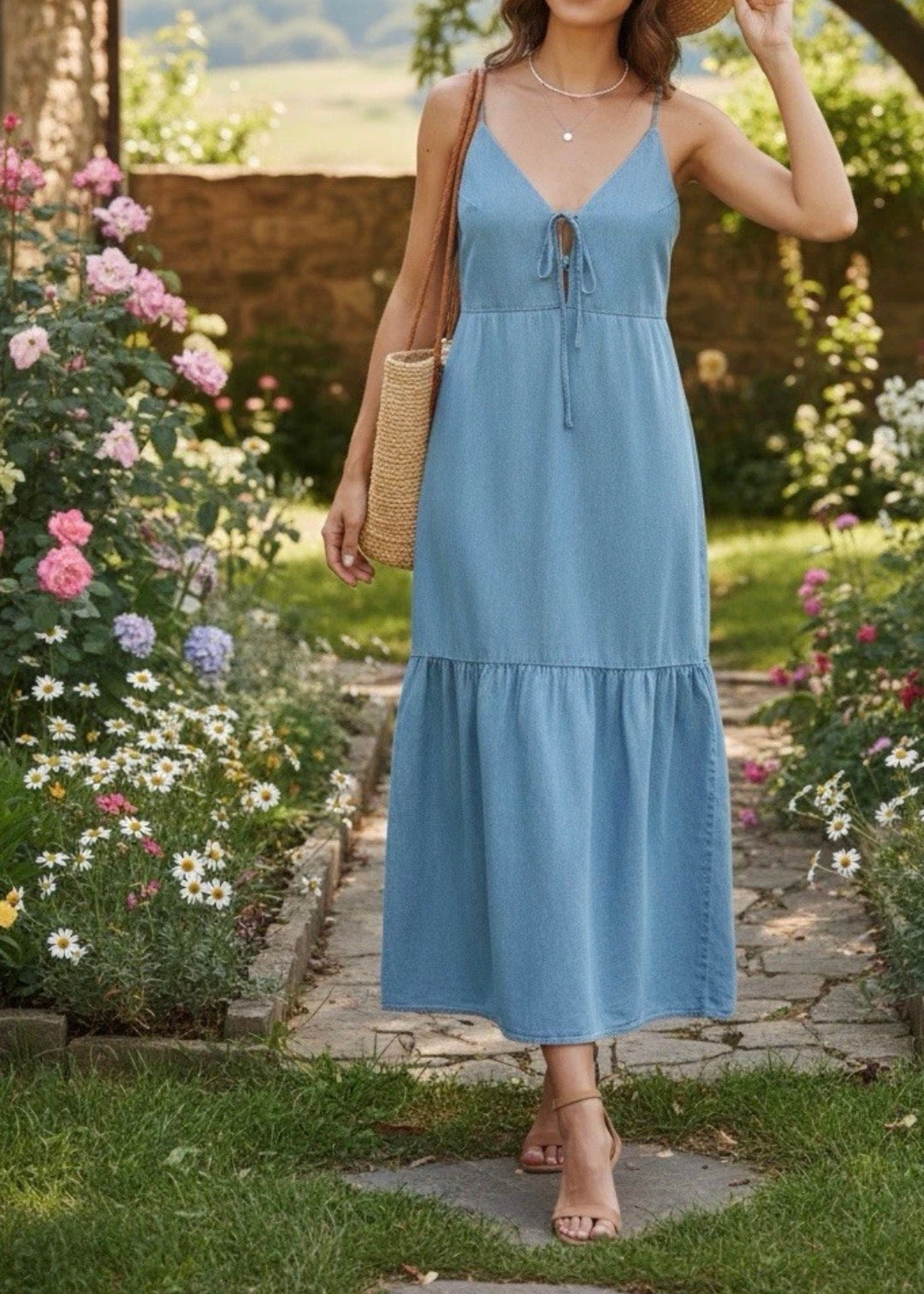 Zara blue denim midi dress 7484/083