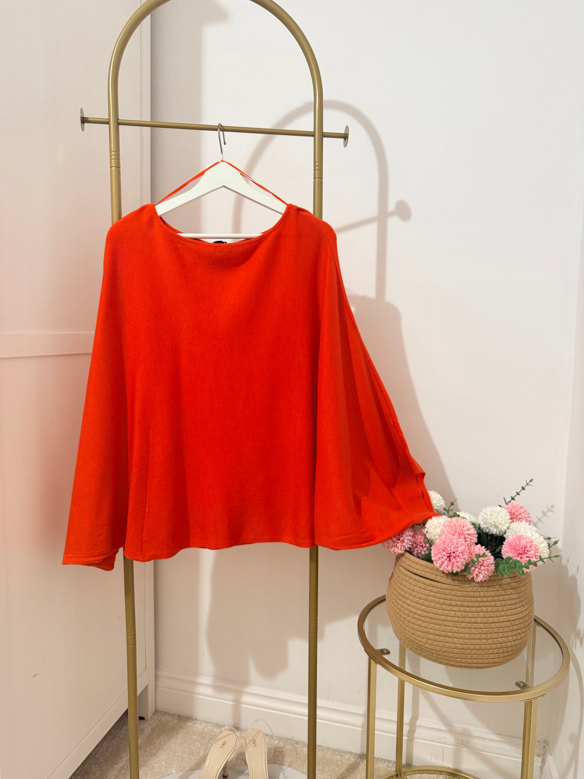     Zara orange knit batwing top front view