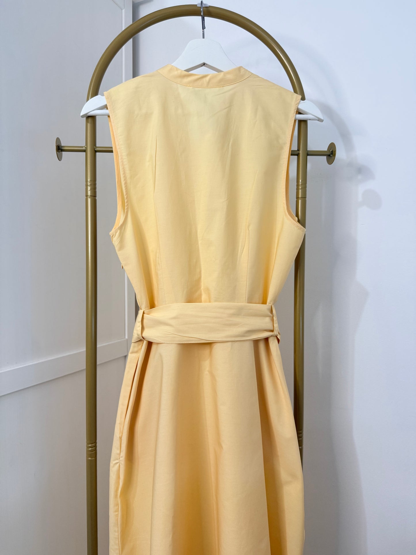 Zara yellow sleeveless poplin belted midi dress 5029/128