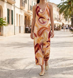 Printed Crochet Sleeveless Midi Dress