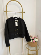 Full jacket: Zara grey double-breasted jacket with gold buttons – front view