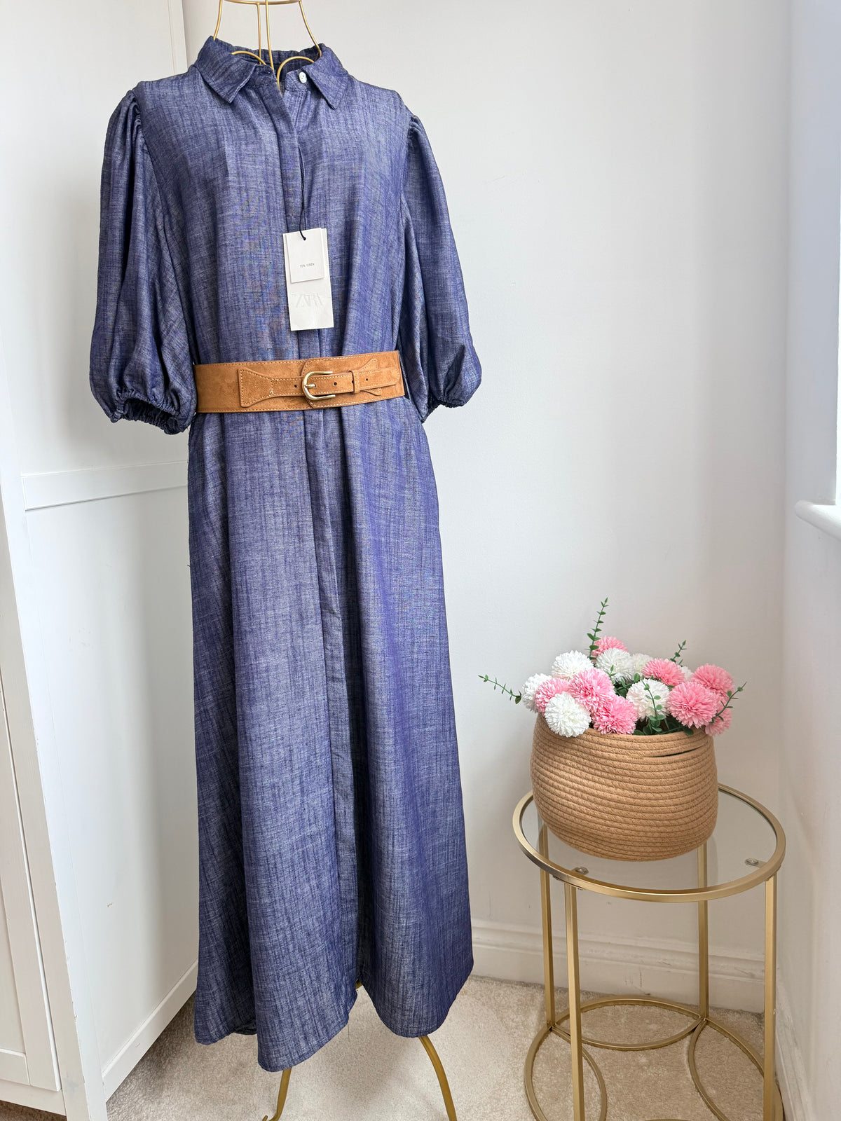 Zara blue short sleeves linen shirt dress 4745/031