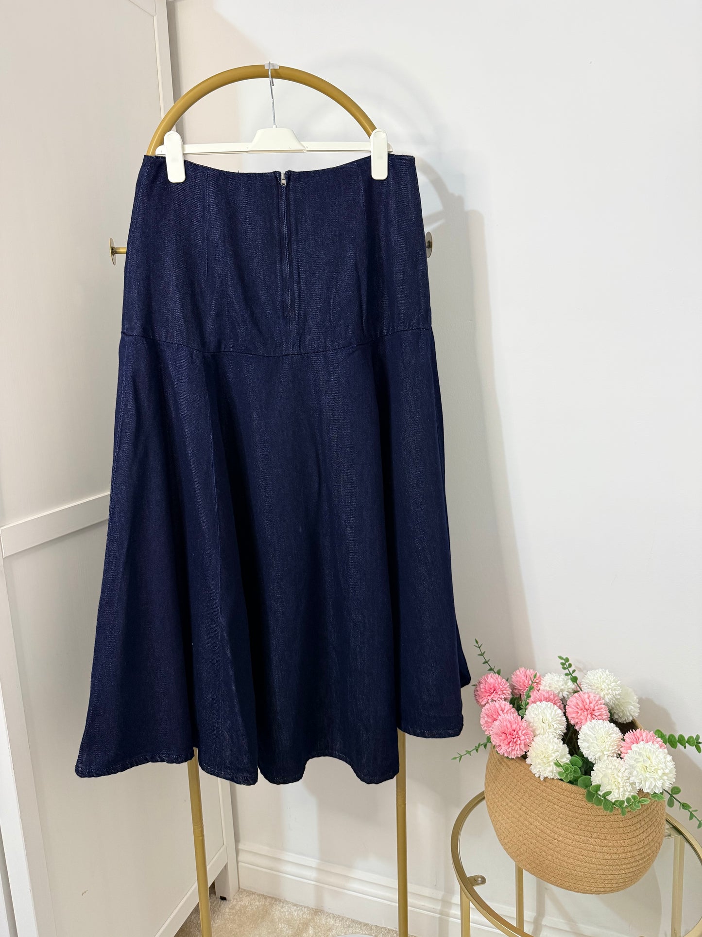 Zara blue denim midi skirt