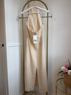 Halter Neck Beige Sleeveless Midi Dress