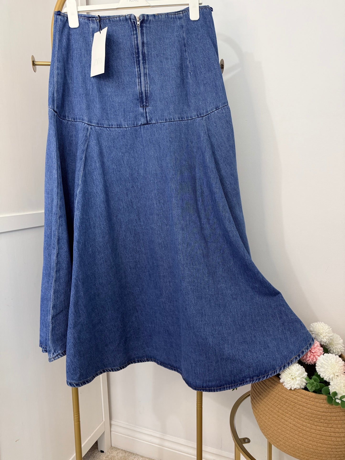 Zara blue denim midi skirt