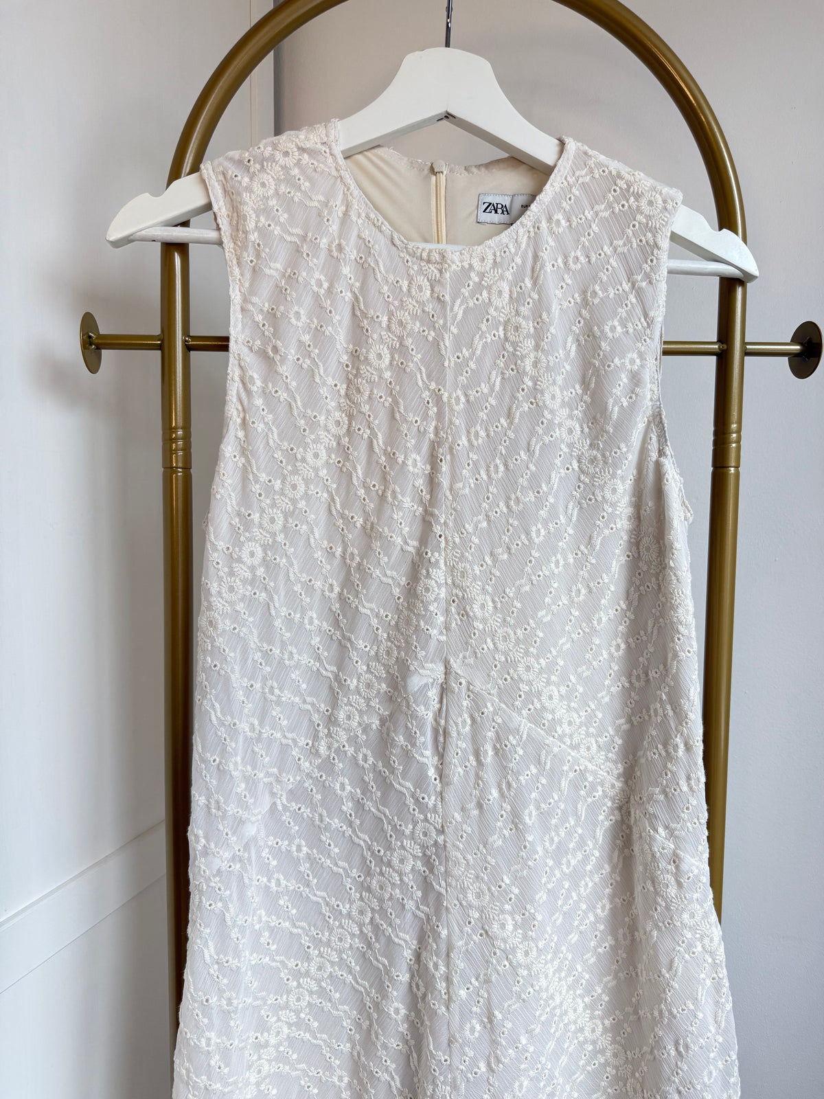 Cream Embroidered Sleeveless Midi Dress