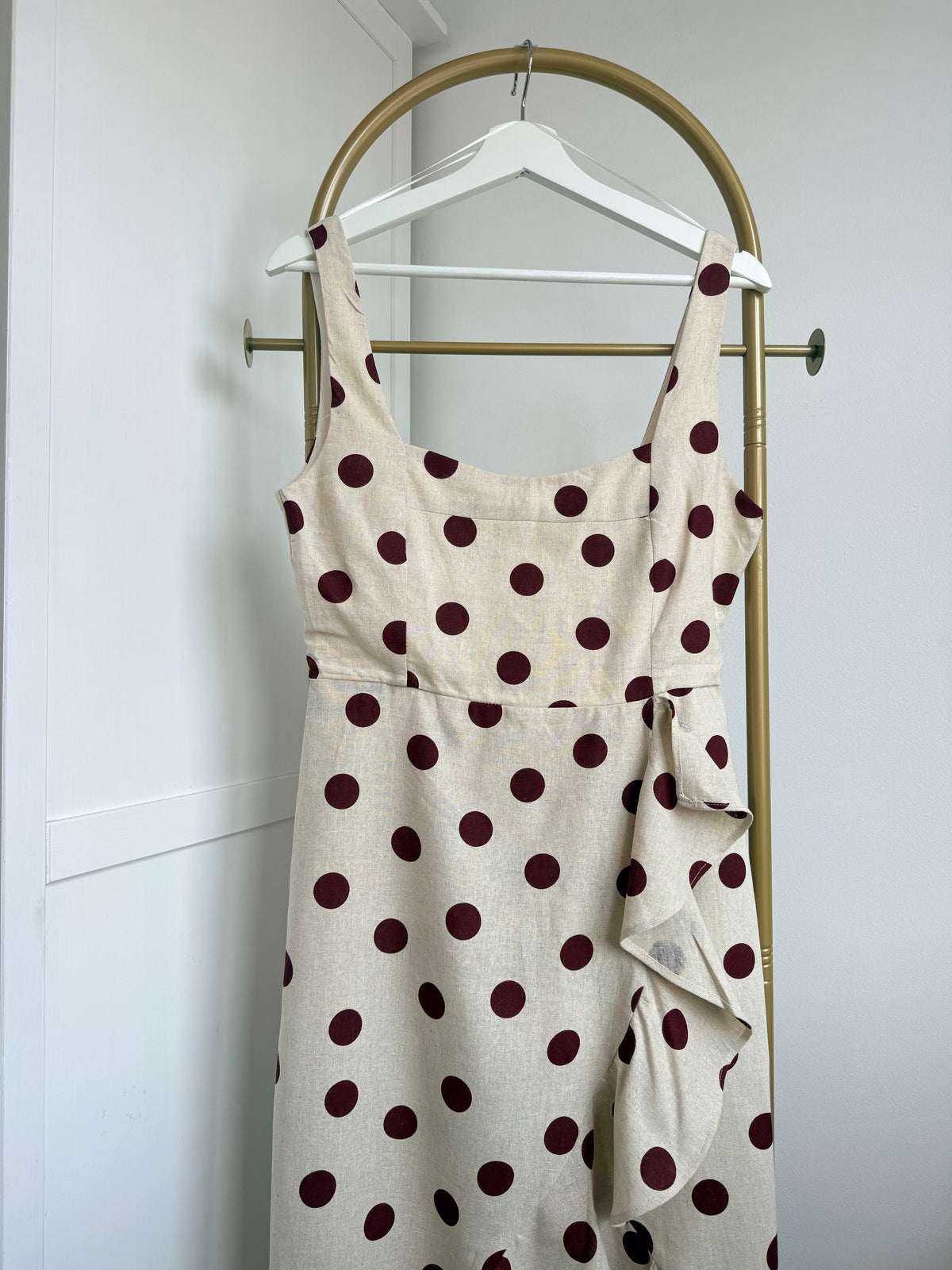Beige Polka Dot Midi Dress