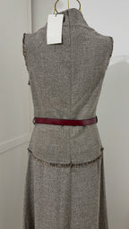     Zara beige tweed midi dress back waist and belt detail