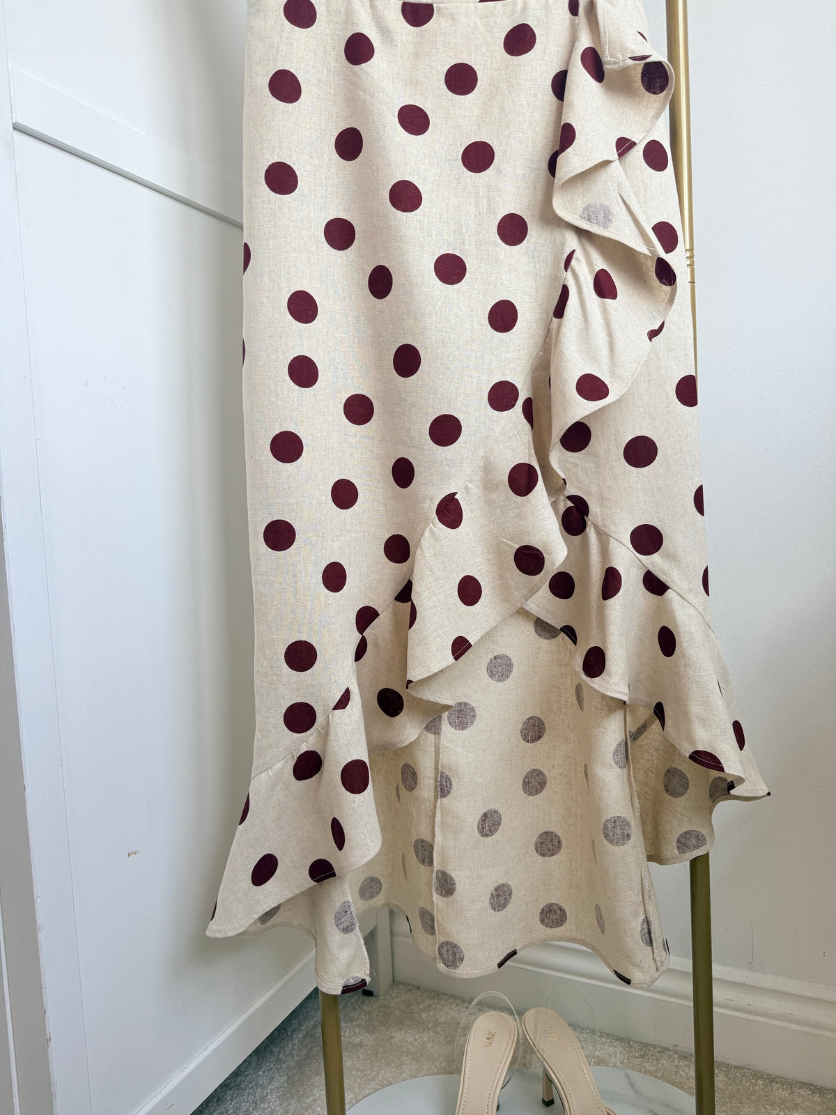 Beige Polka Dot Midi Dress