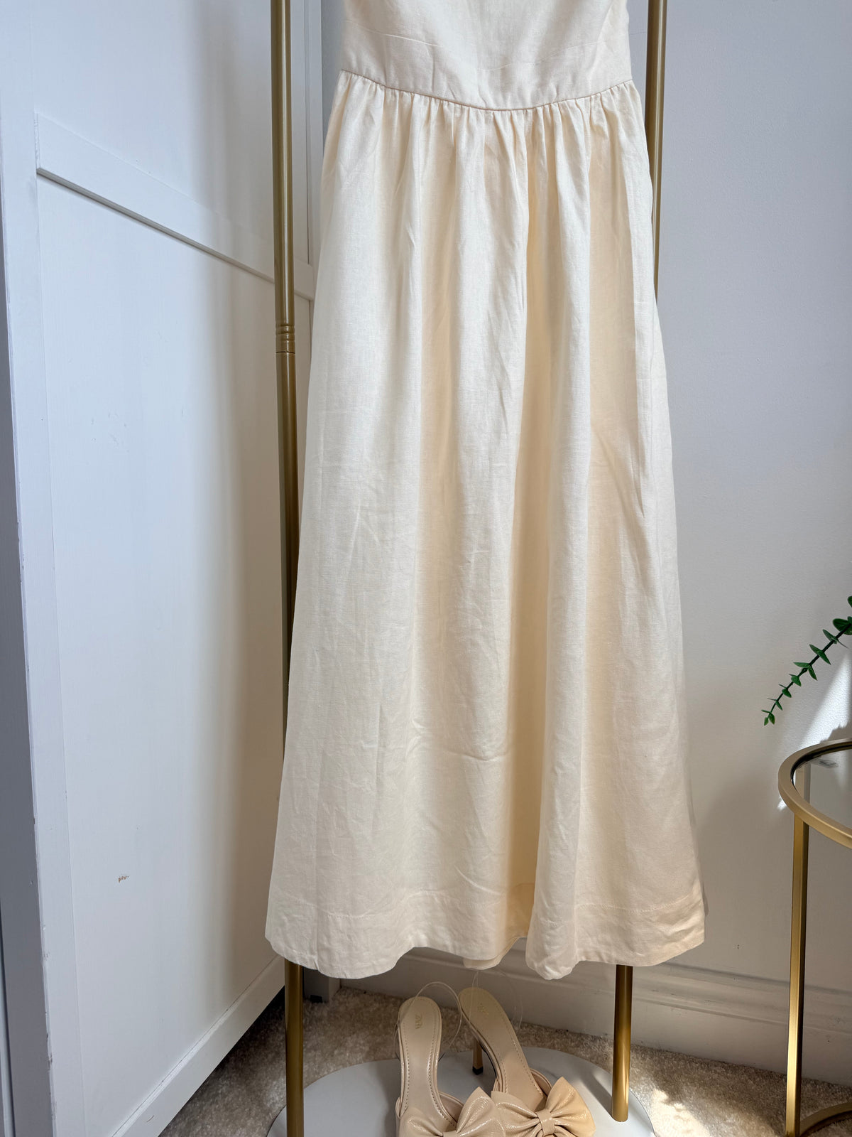 Cream Linen Sleeveless Midi Dress