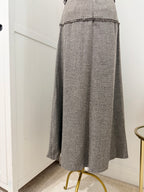     Zara beige tweed midi dress hem and pleat detail