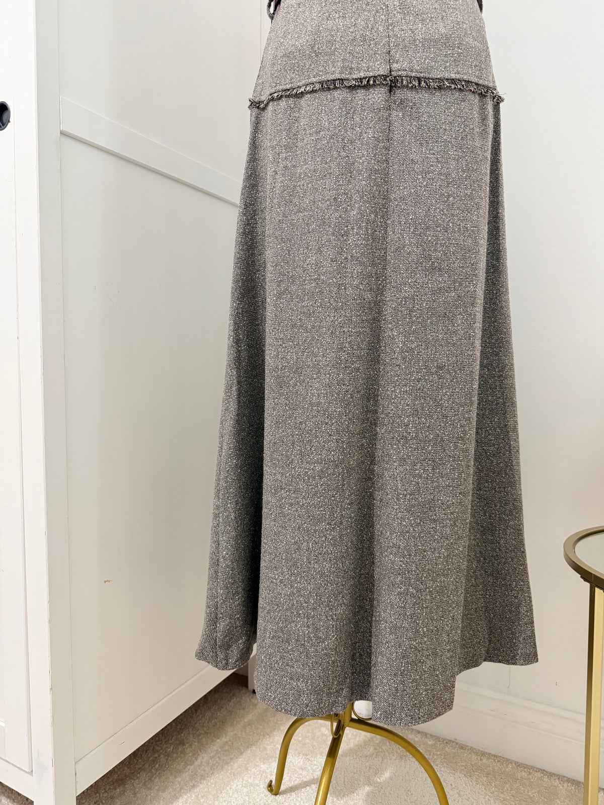     Zara beige tweed midi dress hem and pleat detail