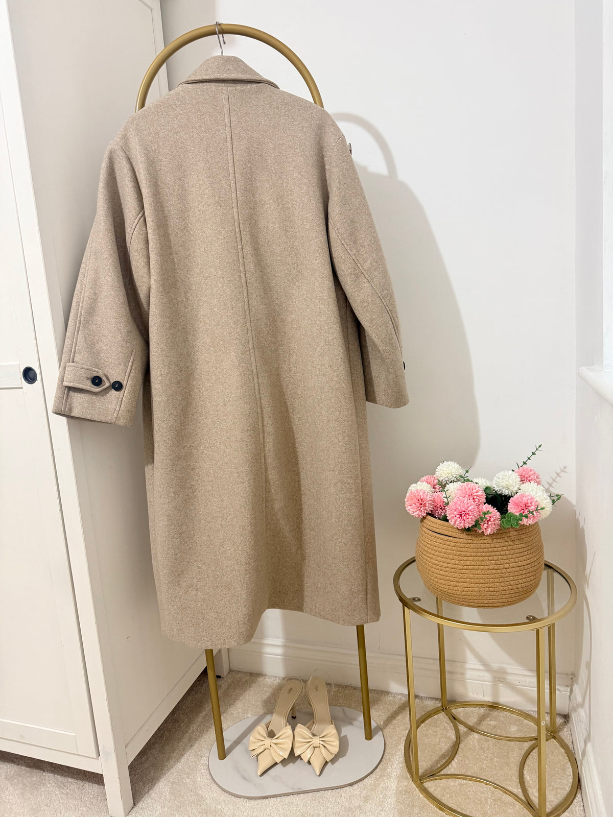     Zara beige wool blend long coat back view