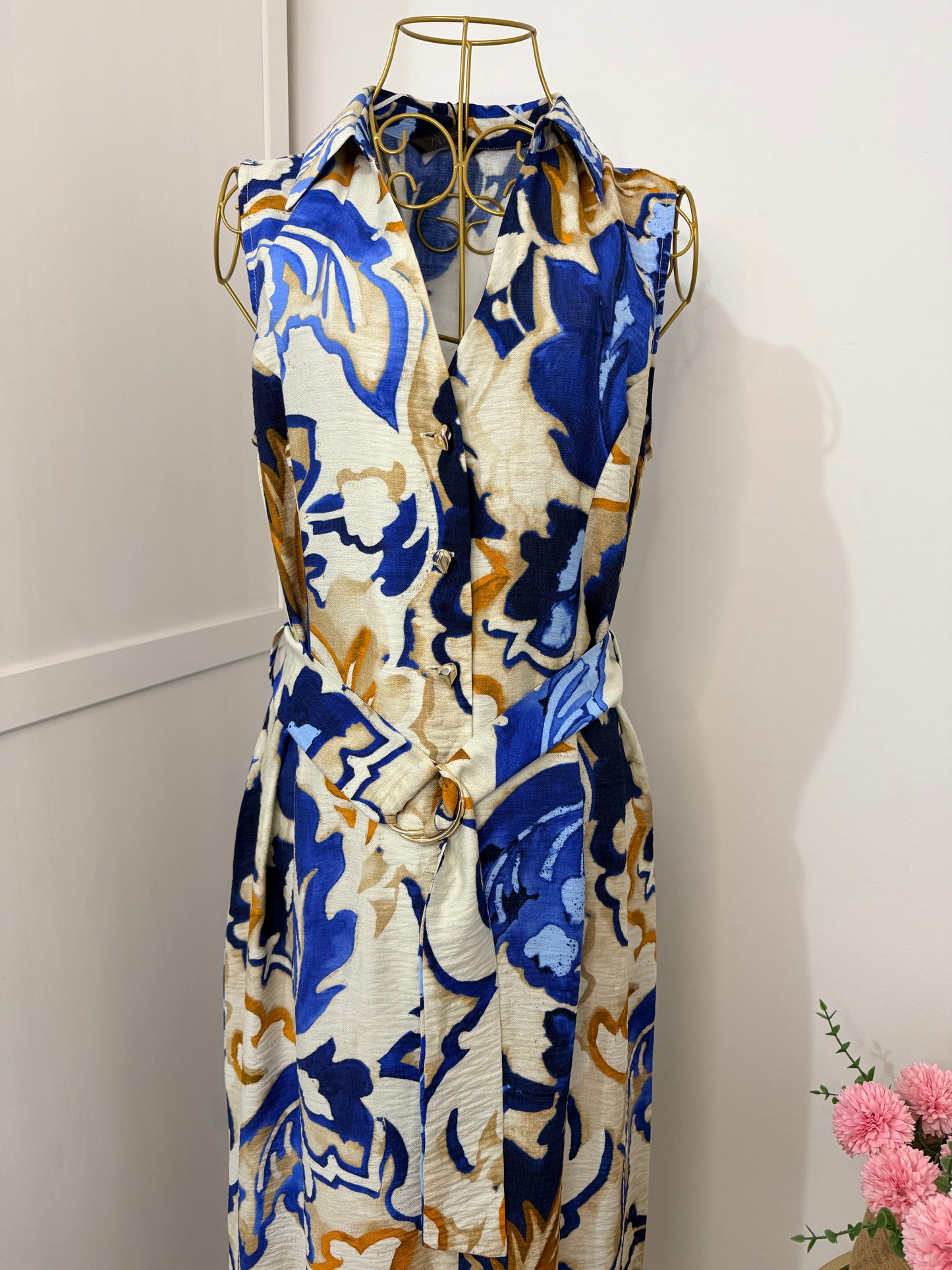 Zara blue printed sleeveless midi dress 2976/241