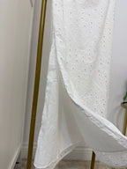 White One Shoulder Embroidered Midi Dress