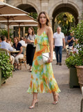 Printed Sleeveless Ruffle Midi Dress
