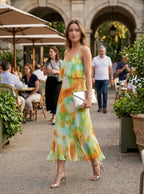 Printed Sleeveless Ruffle Midi Dress