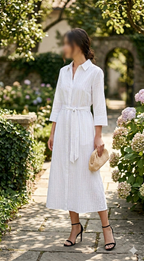 White Belted Midi Shirt Dress
