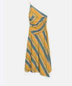 Mustard Striped Asymmetric Midi Dress