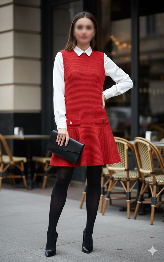 Zara tweed red sleeveless mini dress 5584/189