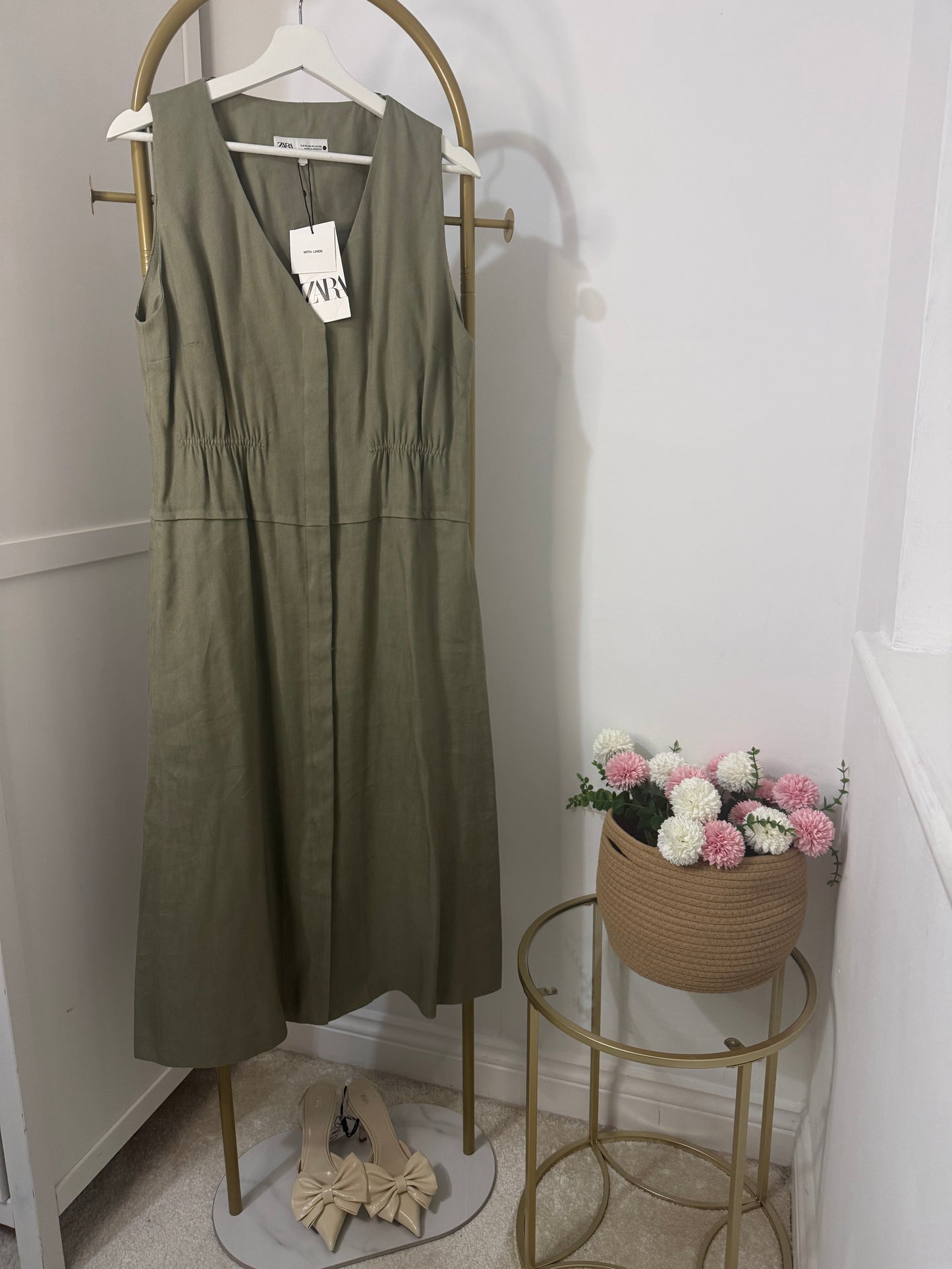 Zara khaki sleeveless midi dress
