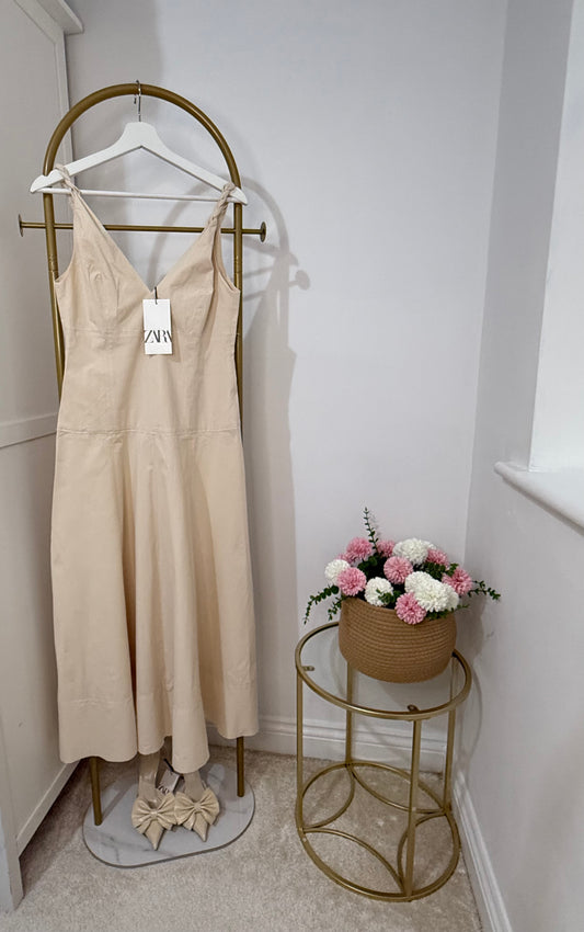 Zara Beige Sleeveless Midi Dress 8173/460