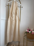 Halter Neck Beige Sleeveless Midi Dress