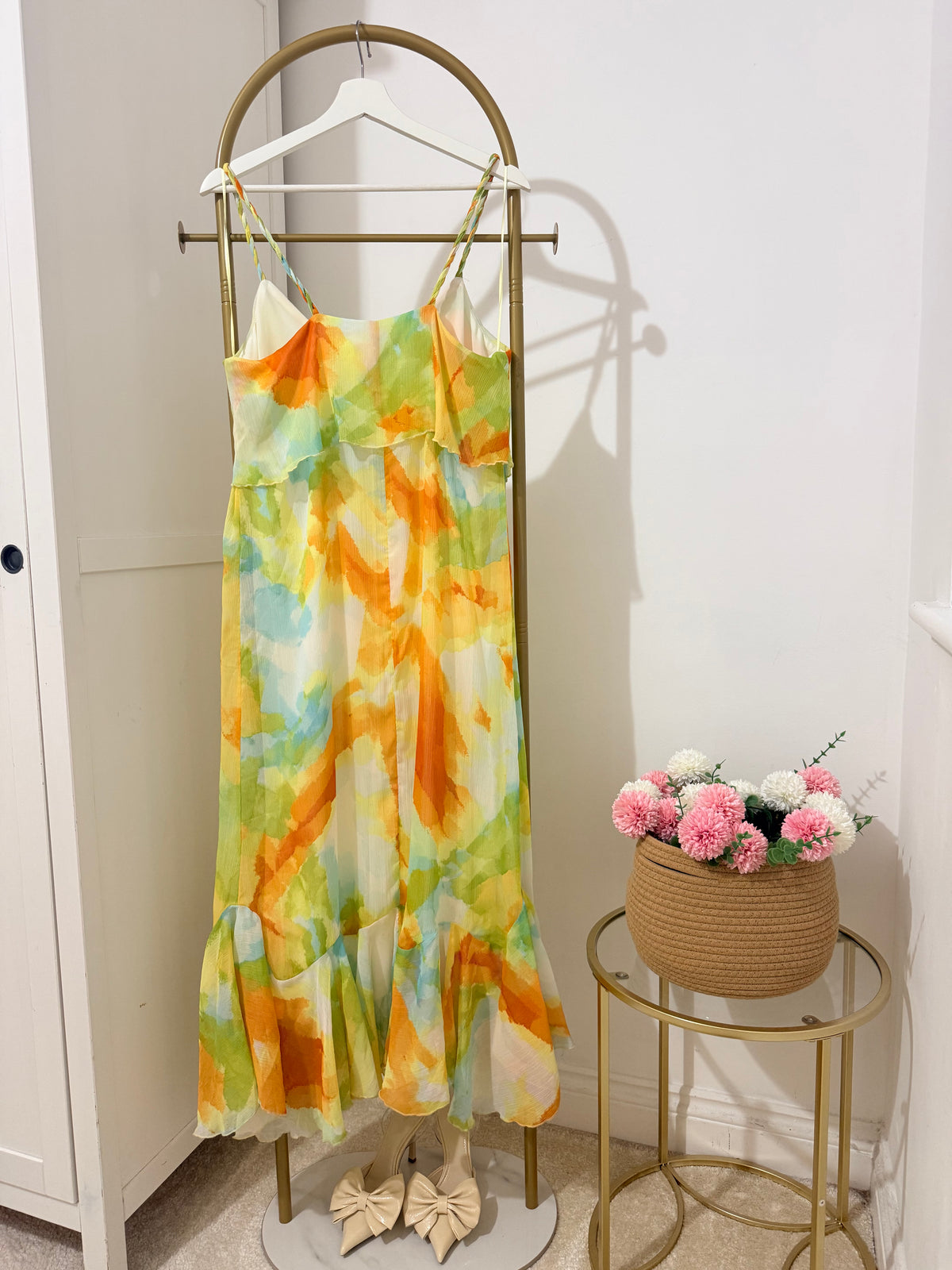 Printed Sleeveless Ruffle Midi Dress
