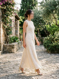 Cream Embroidered Sleeveless Midi Dress