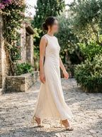Cream Embroidered Sleeveless Midi Dress