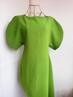 Green short sleeves asymmetrical midi dress