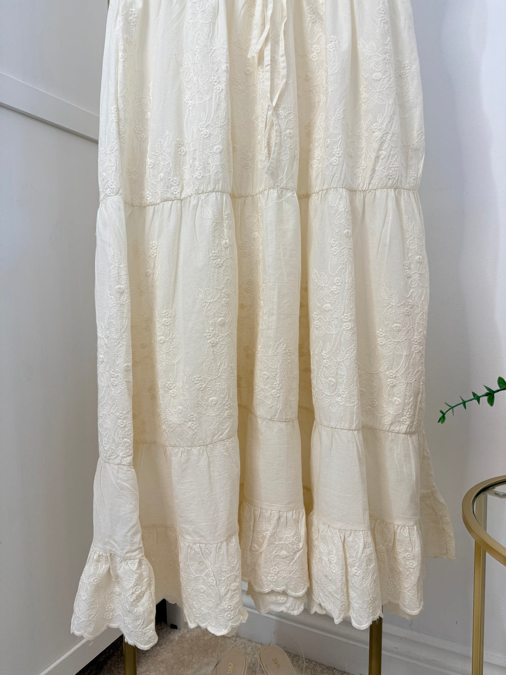 Cream Crochet Embroidered Midi Dress