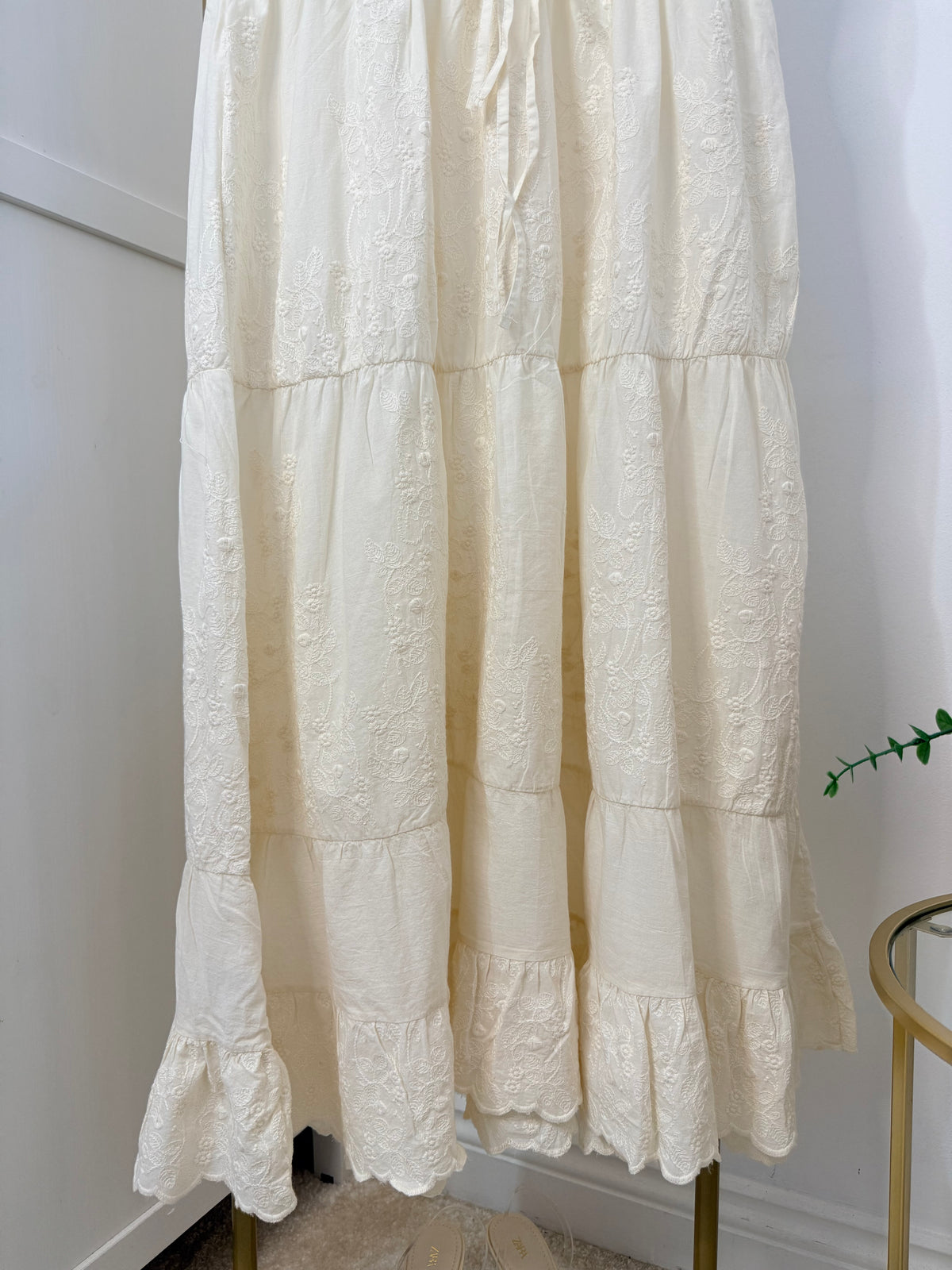Cream Crochet Embroidered Midi Dress