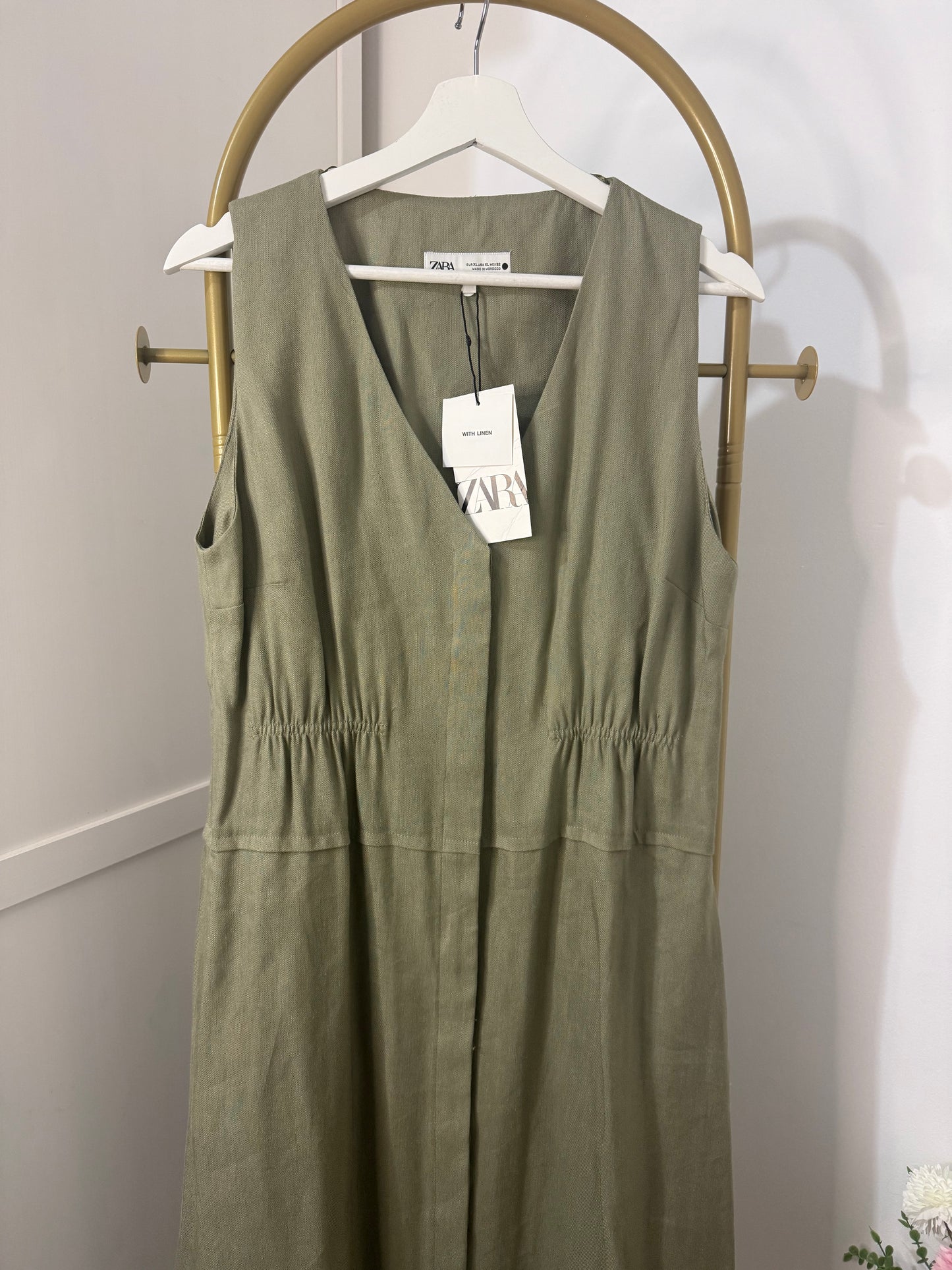 Zara khaki sleeveless midi dress