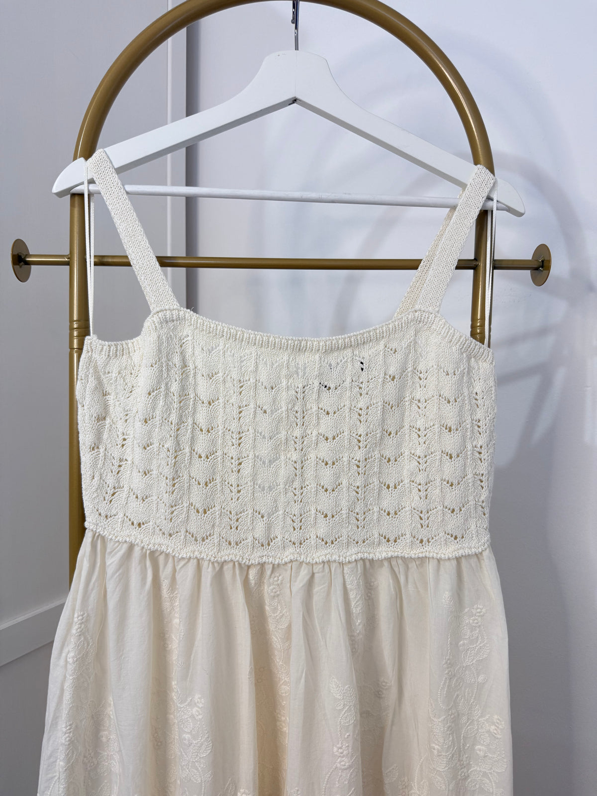 Cream Crochet Embroidered Midi Dress