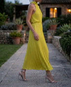 Lime Pleated Sleeveless Midi Dress