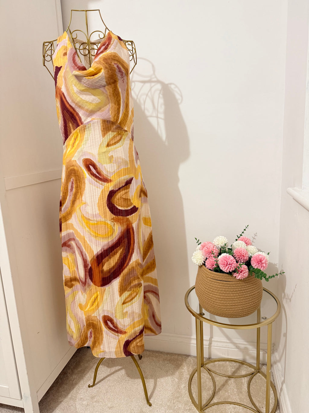 Printed Crochet Sleeveless Midi Dress