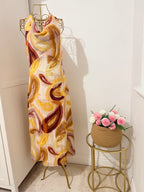 Printed Crochet Sleeveless Midi Dress