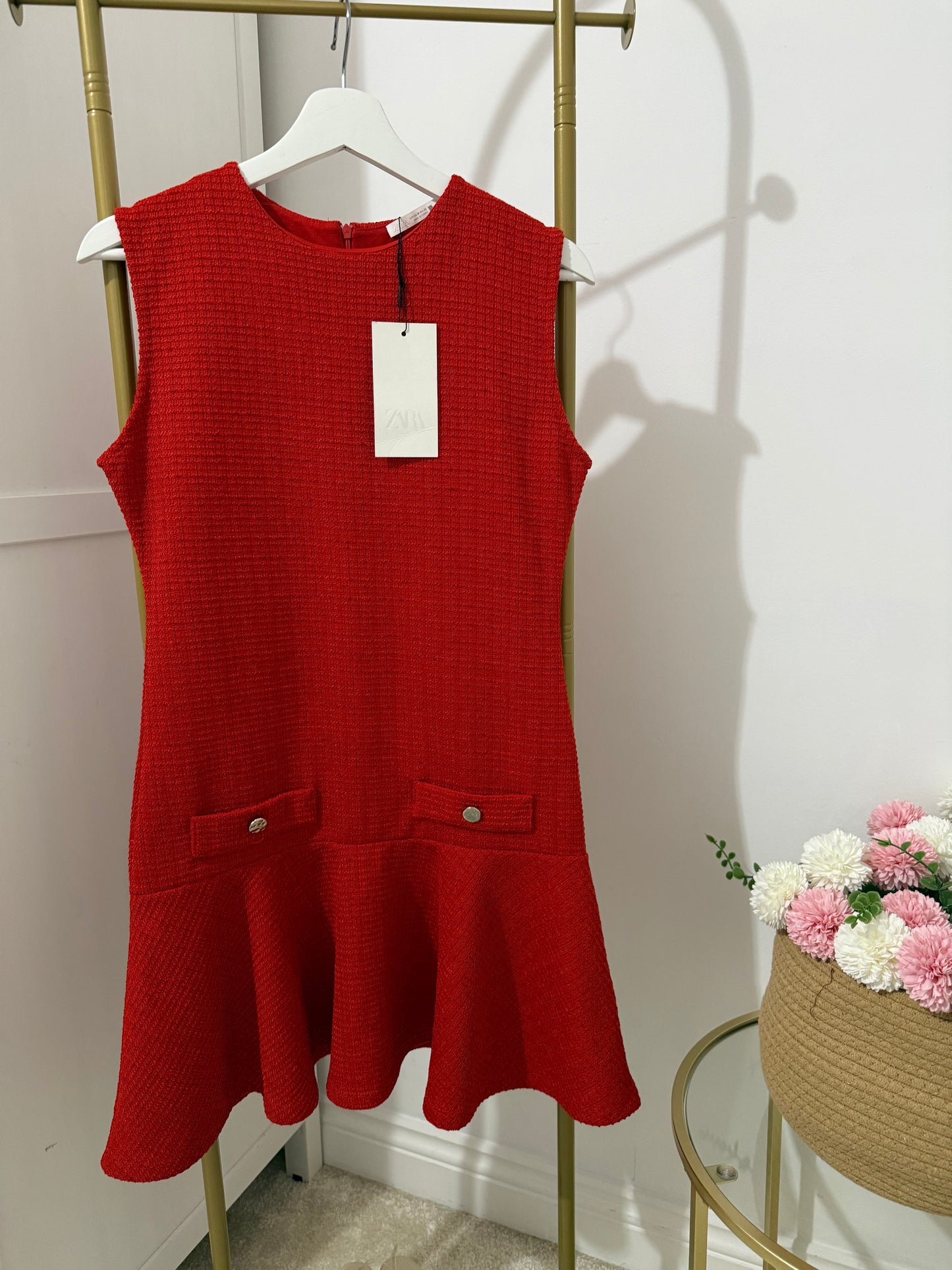 Zara tweed red sleeveless mini dress 5584/189