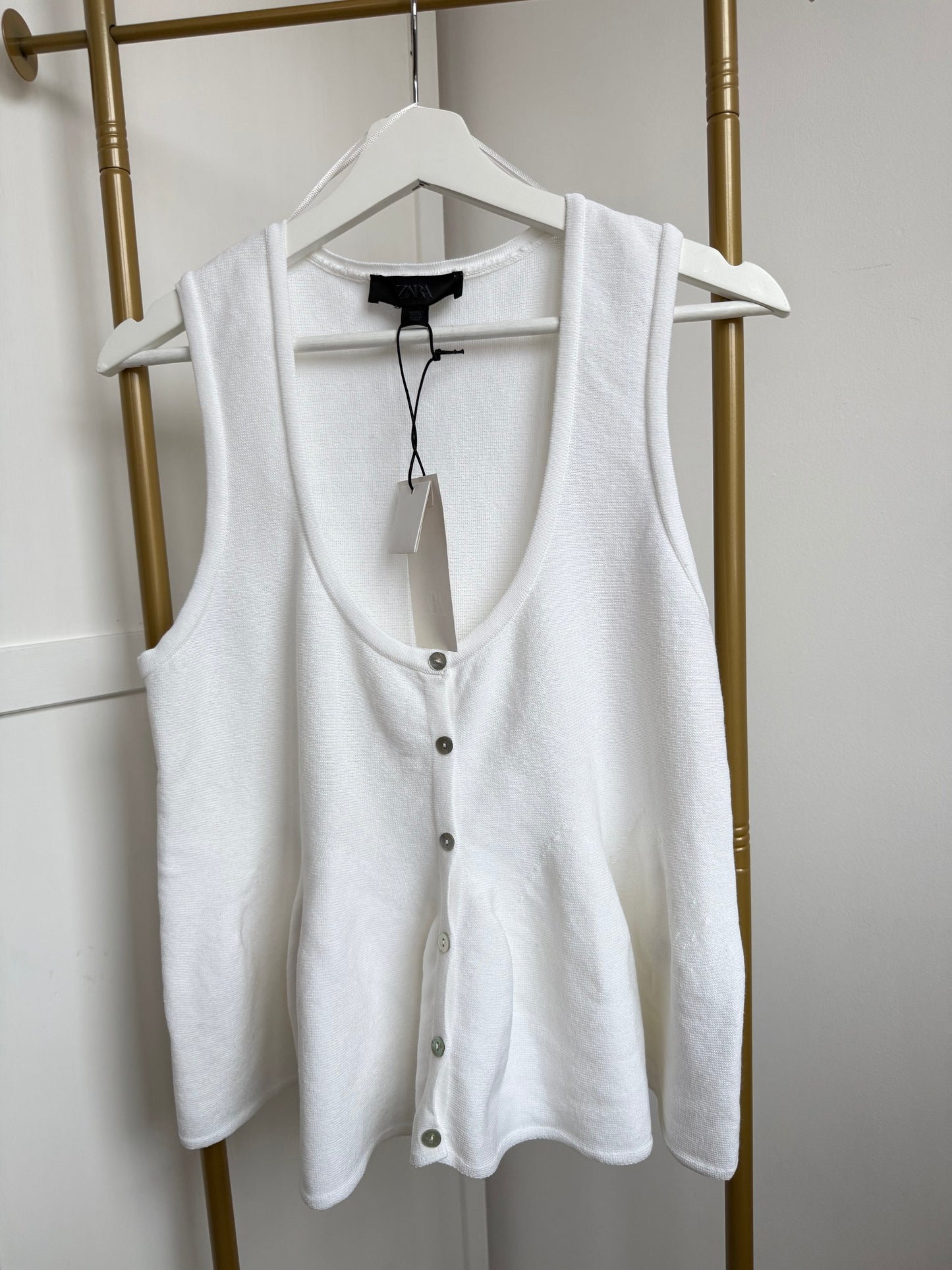 zara White Knit Peplum Top 4331/021