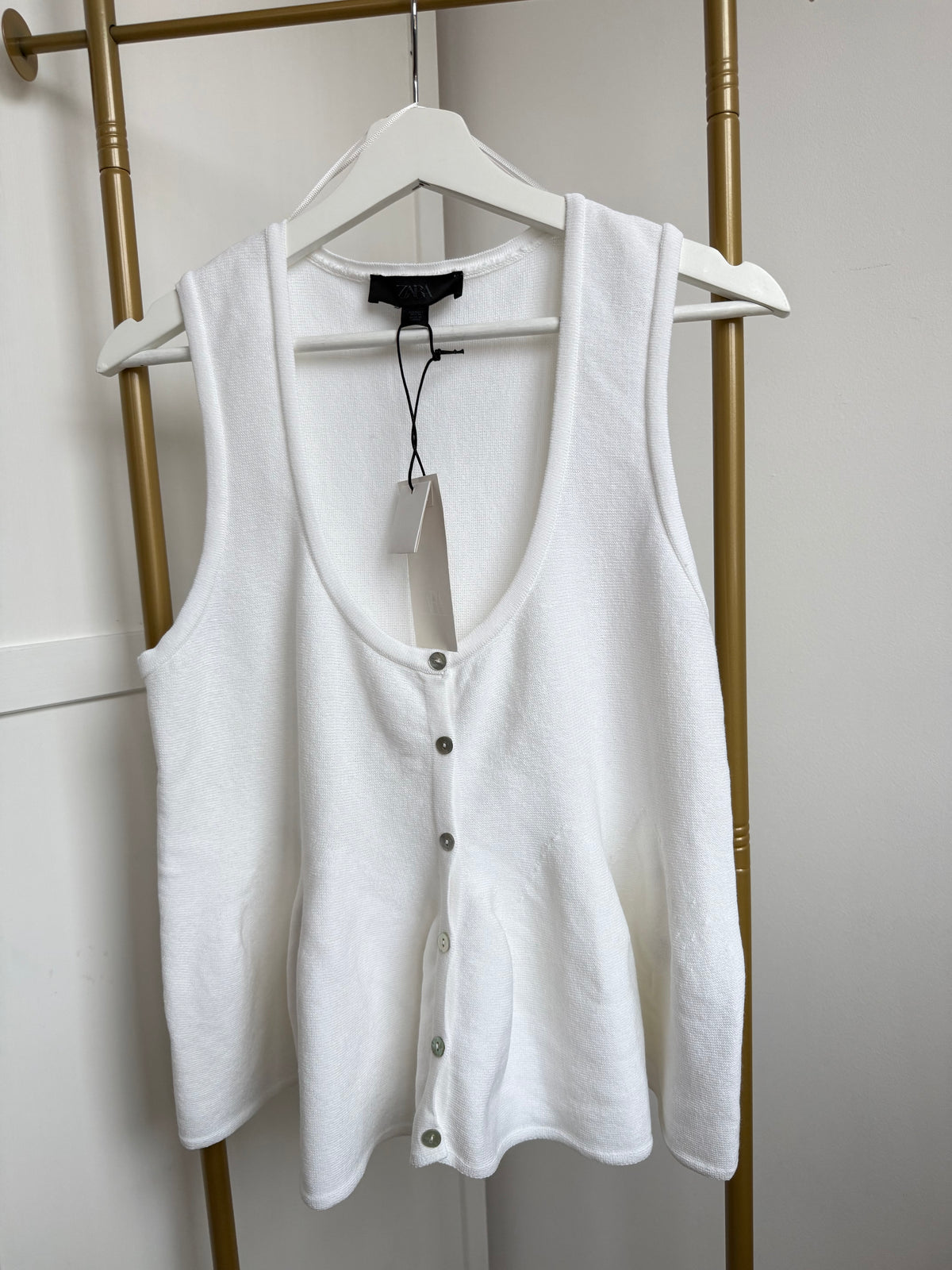 zara White Knit Peplum Top 4331/021