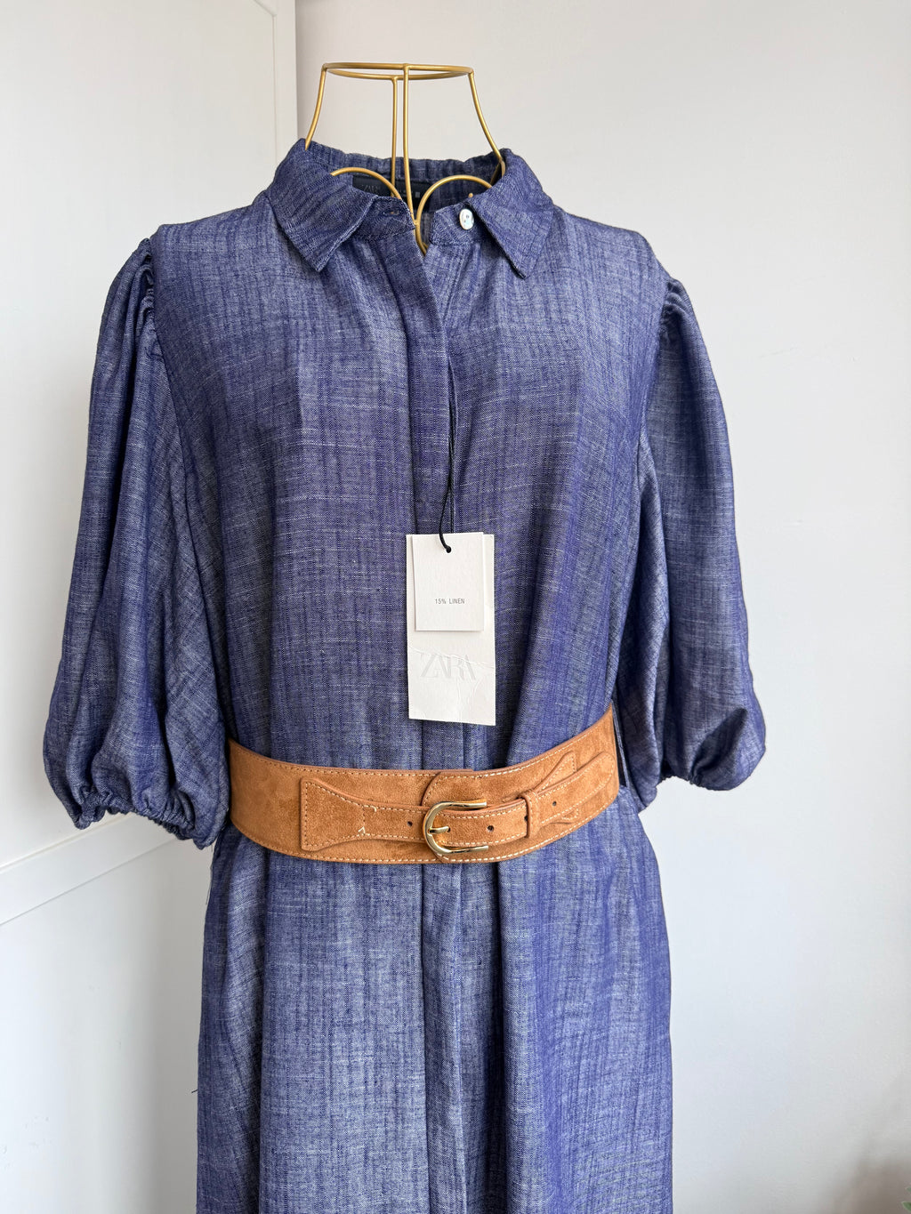 Zara blue short sleeves linen shirt dress 4745/031