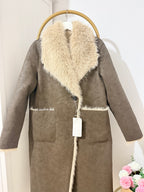     Zara brown reversible coat with beige faux fur collar