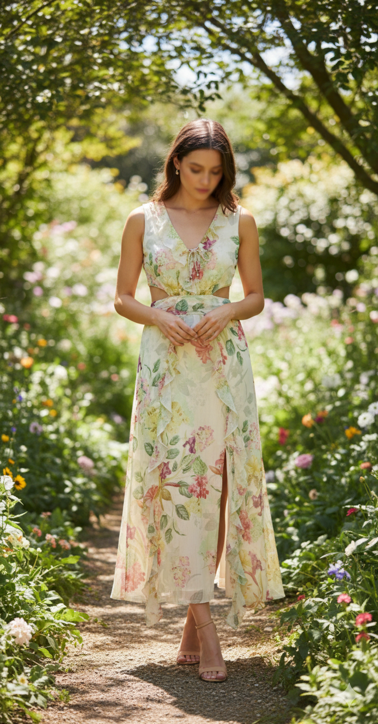 Zara Floral Cut out Midi Dress