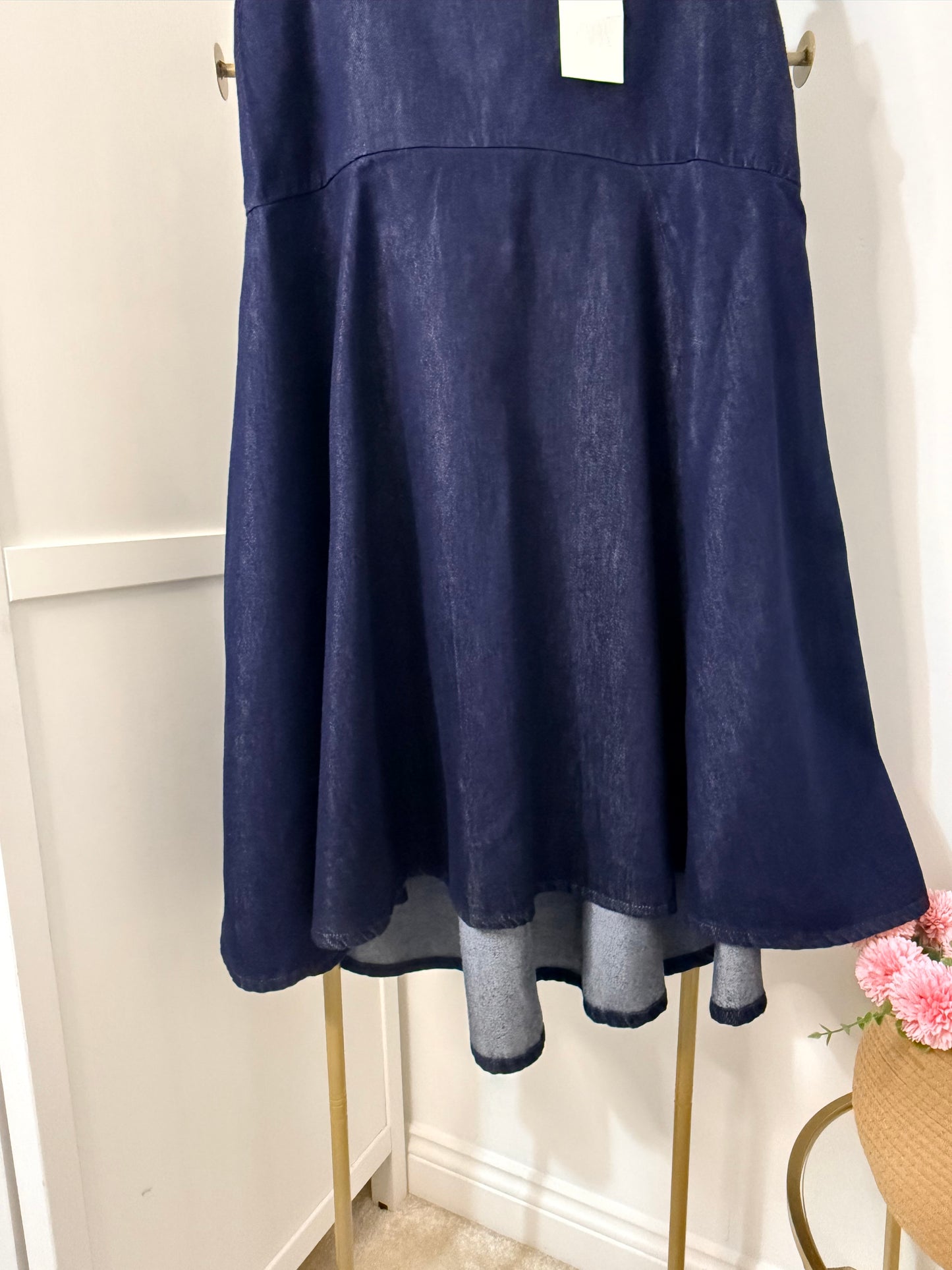 Zara blue denim midi skirt